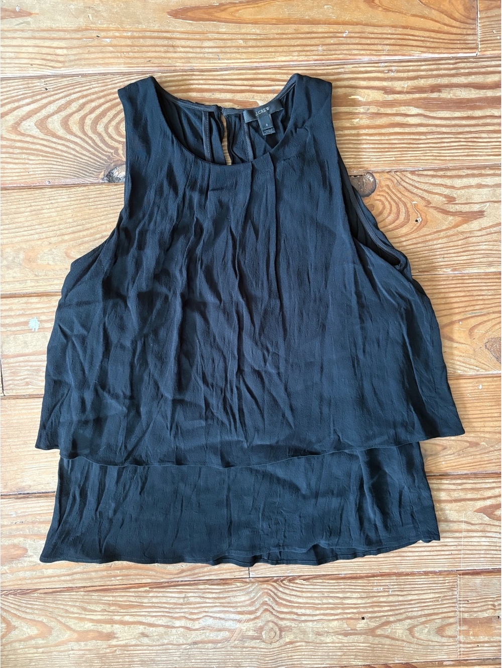 J.Crew Black Layered Sleeveless Shell Blouse Size 8 100% Viscose Keyhole Back